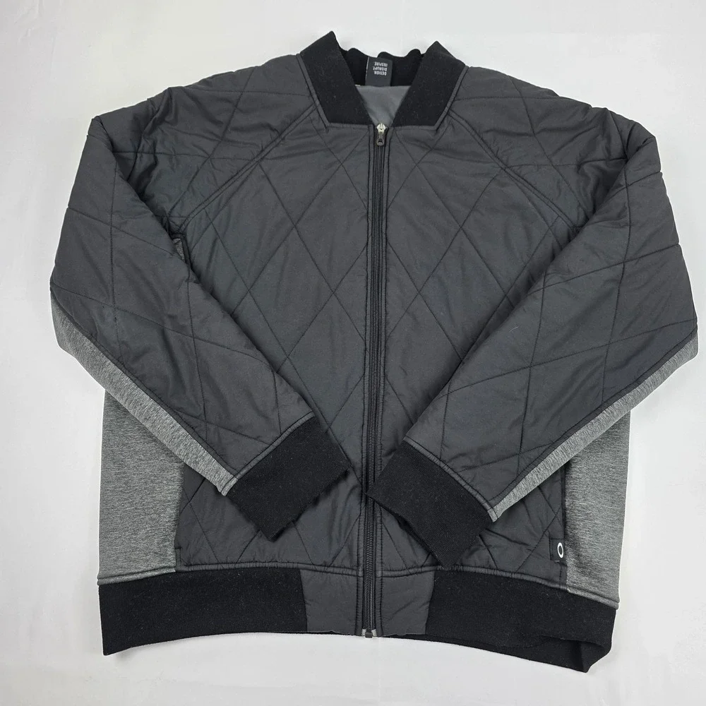Oakley Jacket Mens XL Gray Quilted Full Zip Knit Sleeves Insulated Pockets